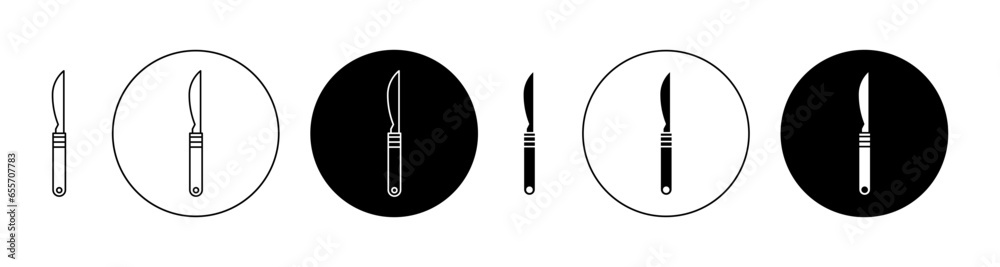 Scalpel icon set in black filled and outlined style. suitable for UI designs - obrazy, fototapety, plakaty 