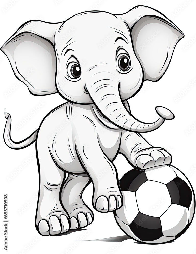 Fototapeta premium coloring page of a cute elephant playing with a ball