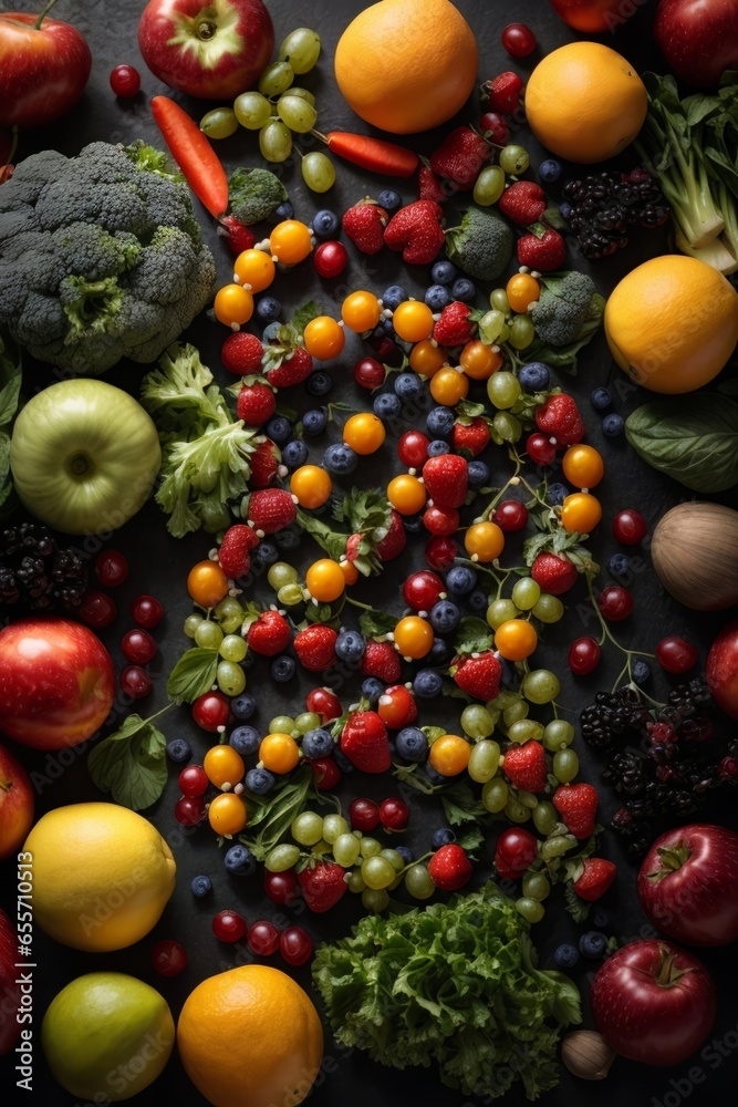 A creative and colorful fruit and vegetable face arrangement