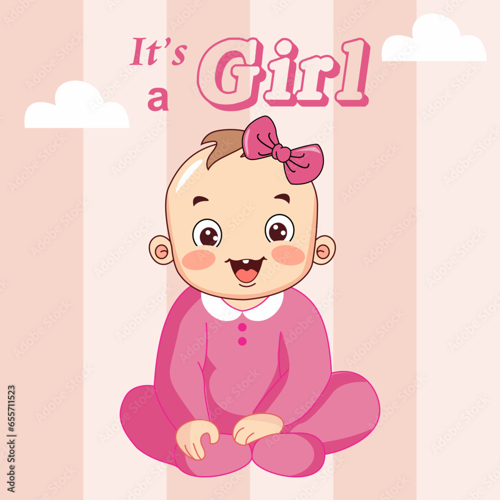 Baby Girl Gender reveal poster illustration