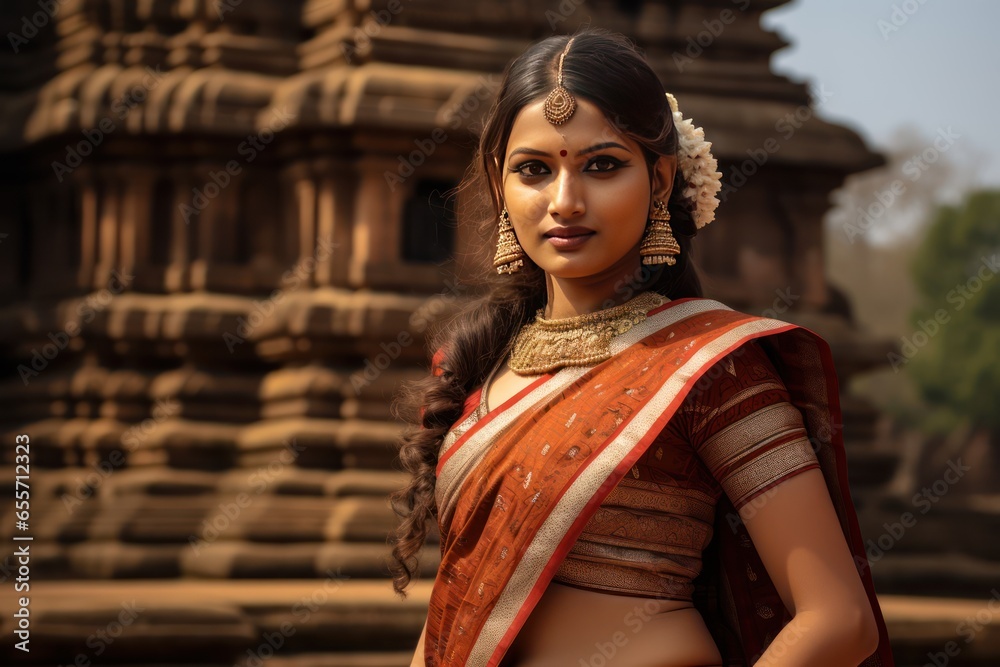 Graceful Odia Lady Posing Near Historic Konark Sun Temple in ...