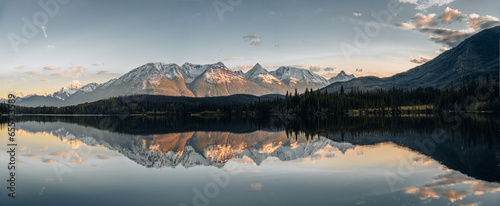 Sunrise on Pyramid Lake  Jasper National Park Canadian Rocky Mountains Alberta  Canada.