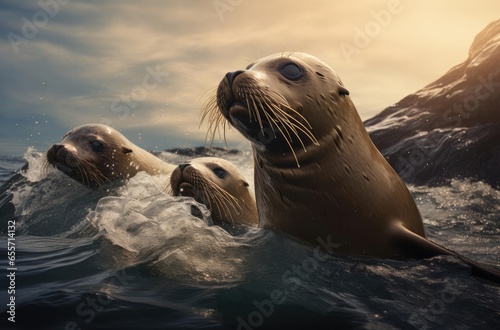 Sea lions on rocks in the water © cherezoff