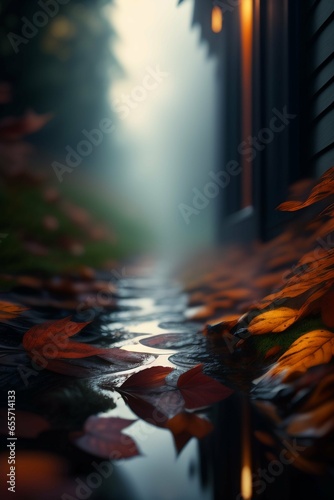 a close-up of the interior of a gutter on a home covered in eerie-looking leaves 