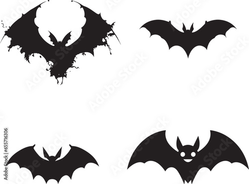 Black silhouettes of bats set isolated on white background halloween silhouette icon set 