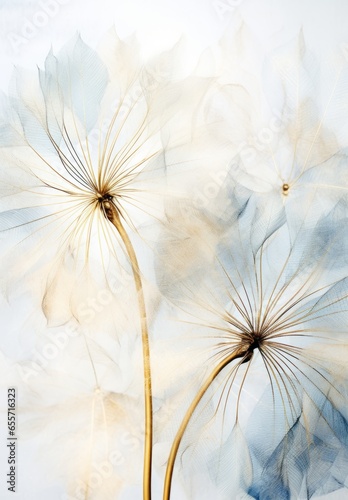 Abstract Dandelion Seeds with Sabi Feathers - Layered Translucency Style - Generative AI