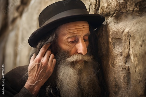 Tableau sur toile A Jewish man prays at the Western Wall in Jerusalem
