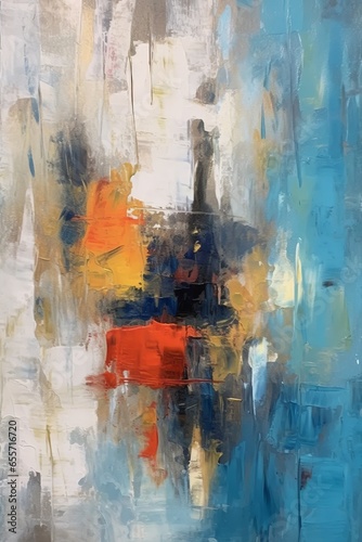 Abstract oil painting, blue, orange black and red colors - Generative AI © WallArtDecor