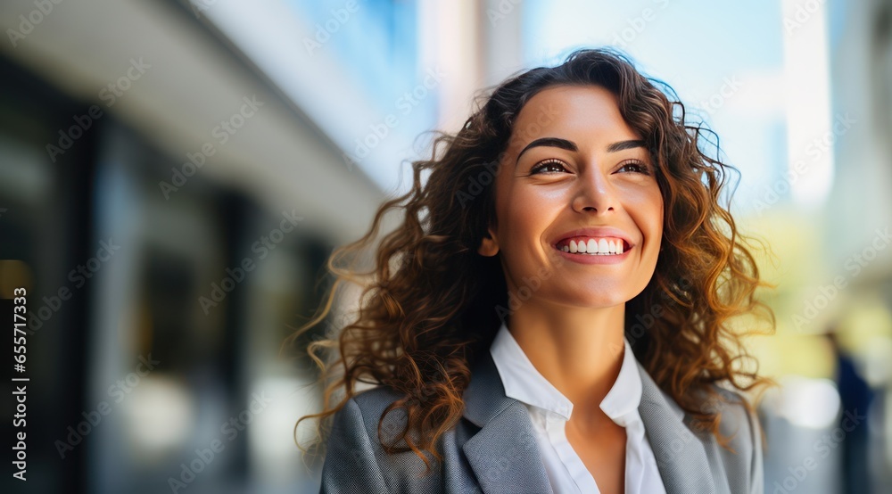 Fototapeta premium Radiant Business Woman Smiling and Unlocking Potential