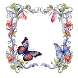 Enchanting Butterflies Art Nouveau Frame on White Background