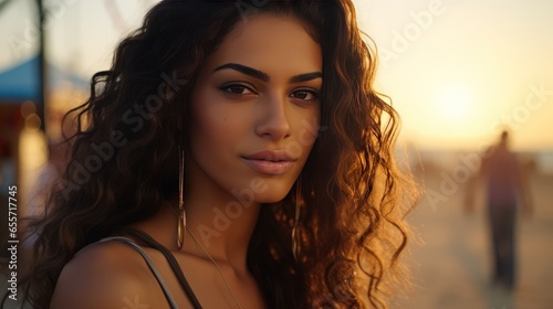 Beautiful Tunisian Girl Captured at Beach During Golden Hour with Leica S3 Camera photo