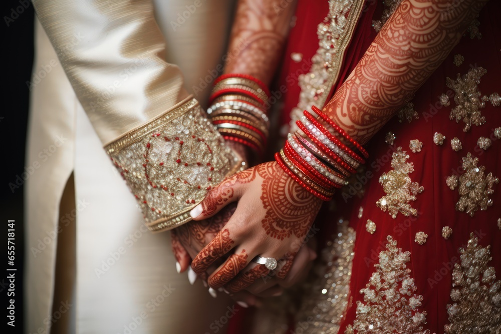 Emotional Close-up Capture of Indian Bride and Groom Clasping Hands During Wedding
