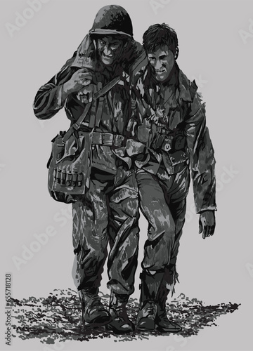 Drawing war story, help those who have been shoot, wounded, art.illustration, vector