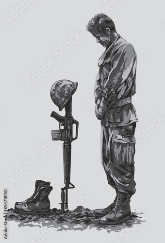 Drawing war story, honor the fallen, mourn, fall, art.illustration, vector