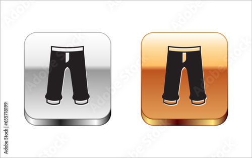 Black Pants icon isolated on white background. Trousers sign. Silver and gold square buttons. Vector