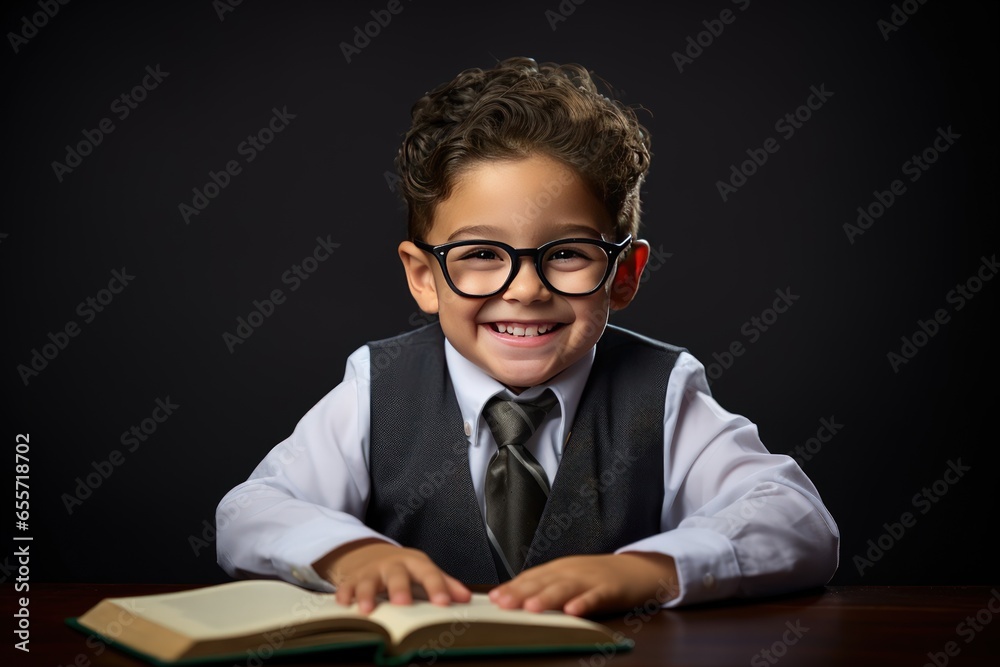 Scholarly Schoolgirl with Glasses Posed by Blackboard Photo Scholarly Schoolgirl with Glasses Posed by Blackboard Photo