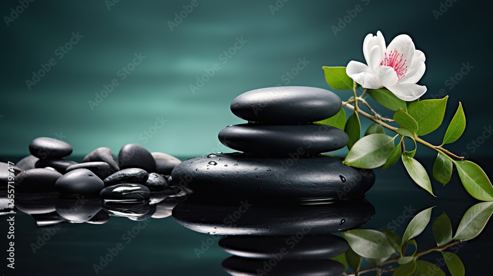 Fototapeta premium Tranquil spa pebble aquatic imagery in a minimalistic approach, artistic arrangement and ambiance, background with copy space