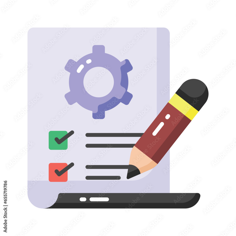 Checklist with cogwheel and pencil showing concept icon of work planning, technical configuration Checklist with cogwheel and pencil showing concept icon of work planning, technical configuration