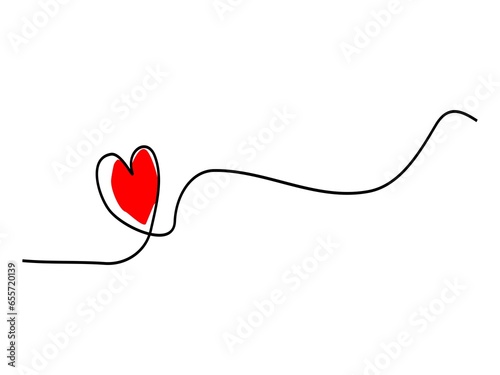 Bild auf Leinwand Ilustración de una linea negra con forma de corazón y un corazón de color rojo