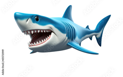 Attacking Blue and White Shark Isolated on White Transparent Background.