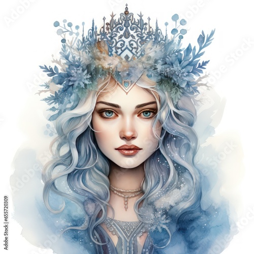 Winter Royalty Grace with Snow Queen Crown Watercolor Clipart