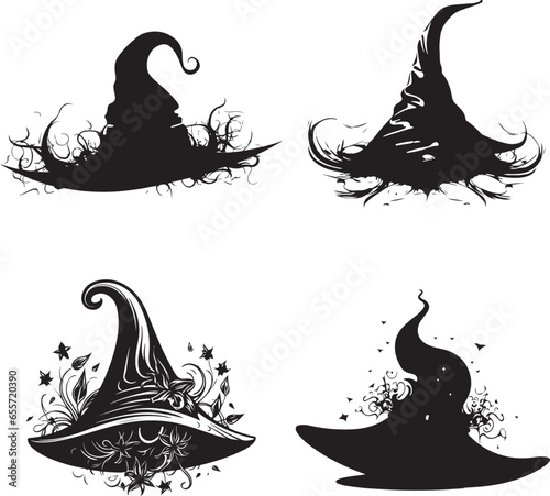 Halloween vector set of witch hats 