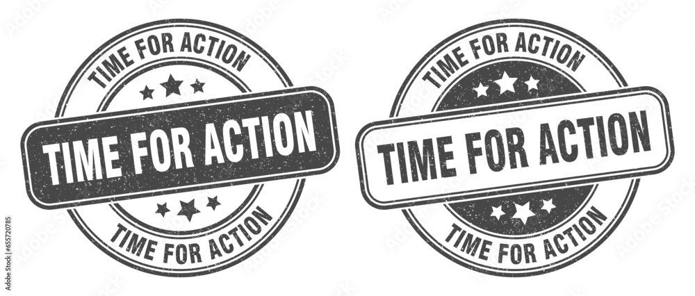 time for action stamp. time for action label. round grunge sign