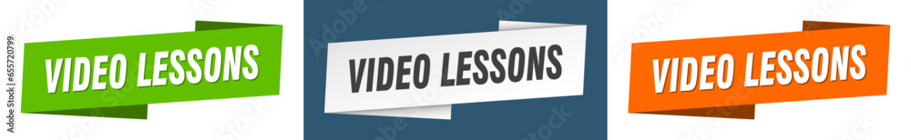 video lessons banner. video lessons ribbon label sign set
