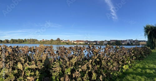 Panoramic lake with blue  sky. Outdoors HD	