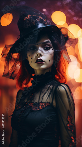 Vampiric Beauty: Elegant Allure in Halloween Style, Generative AI