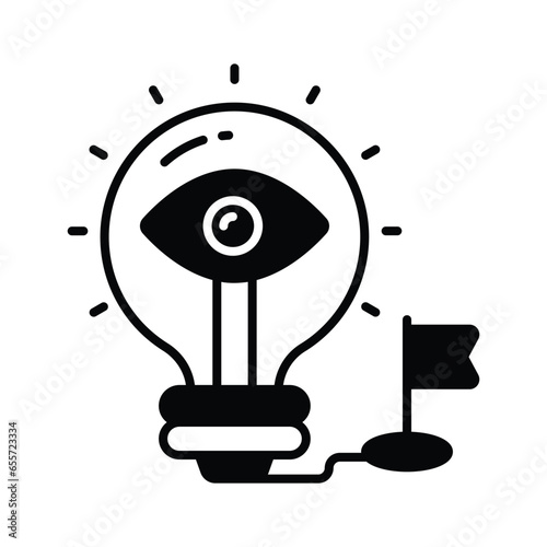 An eye inside light bulb with flag concept vector of idea monitoring in trendy style