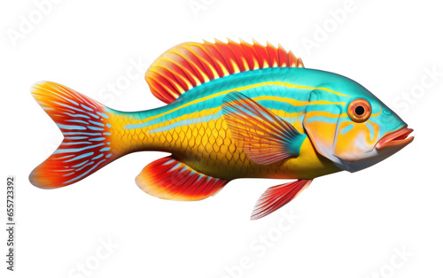 Attractive Wrasse Fish Isolated on White Transparent Background.
