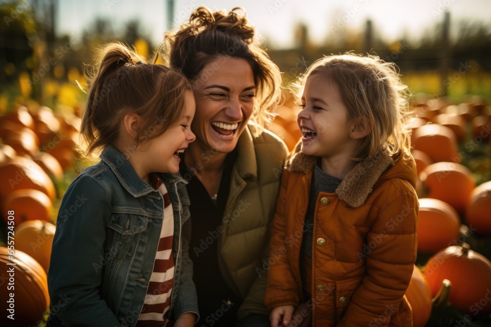 Pumpkin patch on sunny autumn day. Beautiful family fall scene. Pumpkin patch on sunny autumn day. Beautiful family fall scene.
