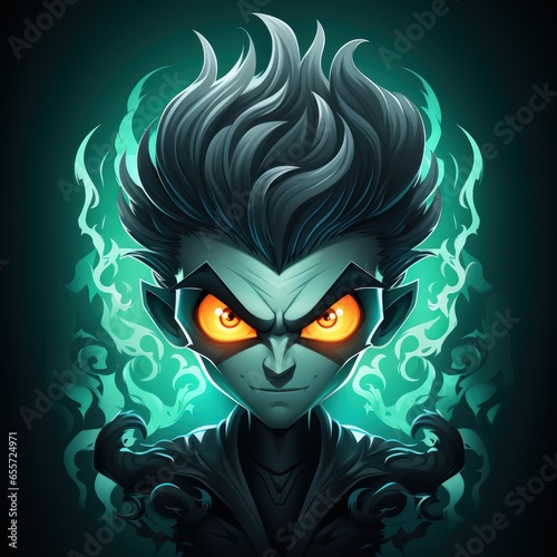 Evil Avatar Cartoon Icon Inspired by Danny Phantom with Mad Features Clipart photo