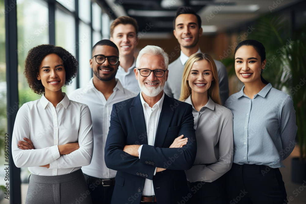 Successful multiethnic and multi-generation group of business people looking at camera. Diverse group of people team standing with crossed arms in the office. Successful multiethnic and multi-generation group of business people looking at camera. Diverse group of people team standing with crossed arms in the office.