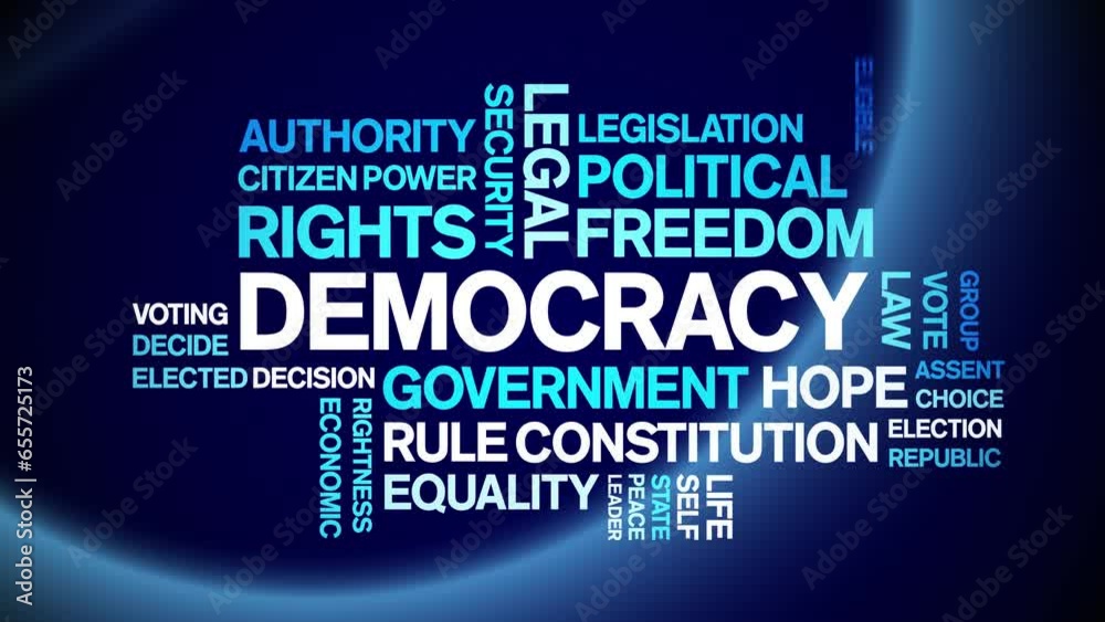 Democracy animated tag word cloud;text design animation