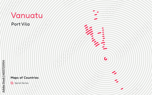 Creative map of Vanuatu. Political map. Port Vila. Capital. World Countries vector maps series. Spiral fingerprint series
