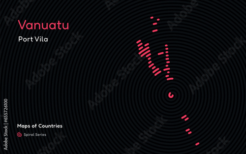 Creative map of Vanuatu. Political map. Port Vila. Capital. World Countries vector maps series. Spiral fingerprint series

