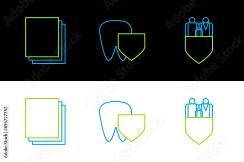 Set line Family insurance with shield, Clean paper and Tooth icon. Vector
