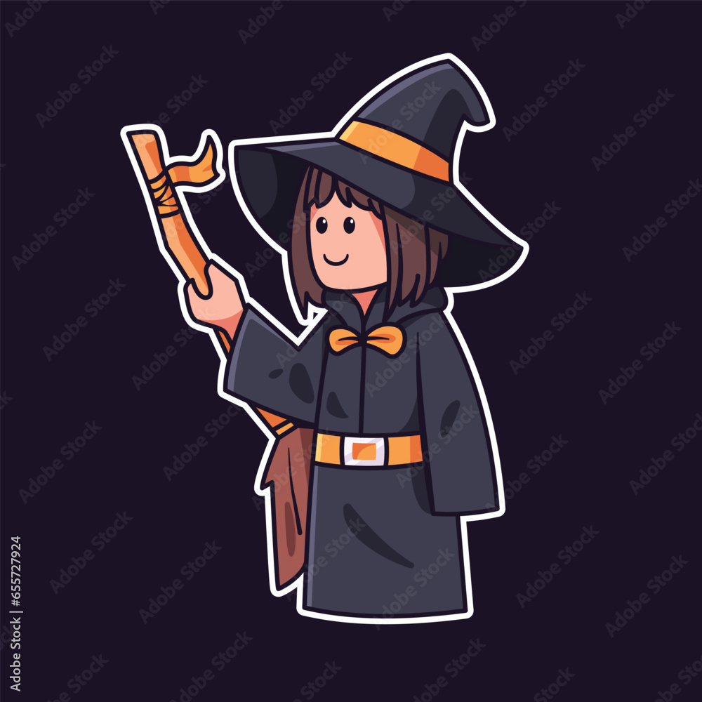 cute witch cartoon character illustration vector