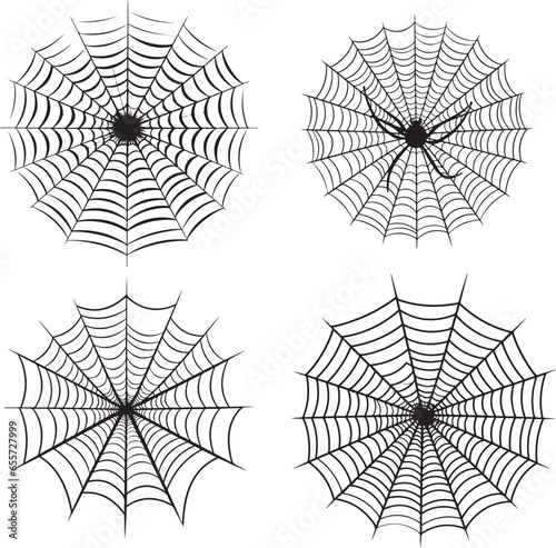 Spooky Halloween Spider web set collection isolated on white background Outline vector illustration