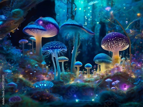 The life of mushrooms and spores. Magic Mushrooms in the Forest. The Spiritual Fungi
