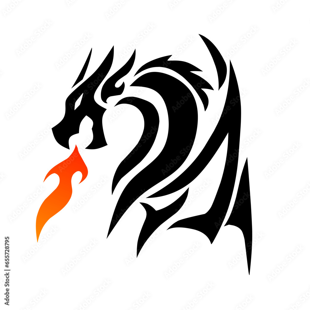 graphic vector illustration of tribal art tattoo logo symbol of a dragon spitting fire