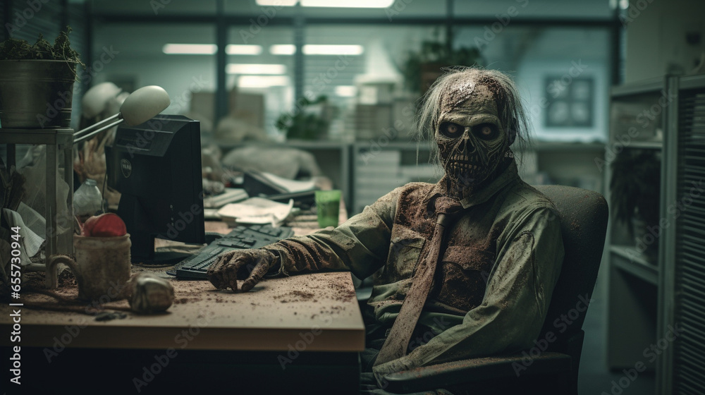 Naklejka premium The Uninspired Workforce: Dead Men Walking, Generative AI