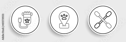 Set line Cotton swab for ears, Hair clipper pet and Location grooming icon. Vector
