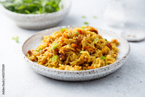 Healthy vegan pilau with vegetables photo