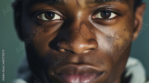 Shot of young adult african man with vitiligo skin. Diversity and people concept.