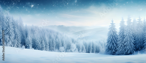Mesmerizing Panoramic Winter Wonderland with Snow-Covered Fir Branches and Peaceful Snowfall © Philipp
