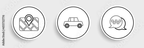 Set line Taxi call telephone service, Gps device with map and Car icon. Vector