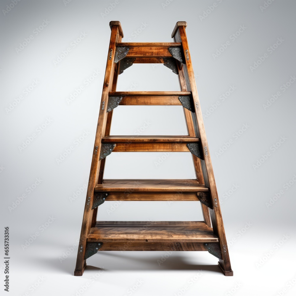 Full View Old Ladder Planteron A Completely , Isolated On White Background, For Design And Printing Full View Old Ladder Planteron A Completely , Isolated On White Background, For Design And Printing